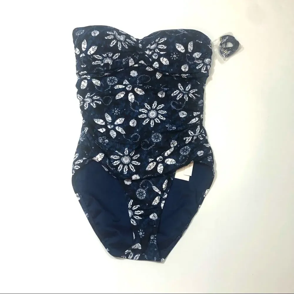 Bleu Rod Beattie floral shirred one piece swimsuit Size 10